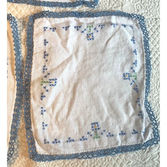 Vintage blue lace and flower cross stitch doilies set of 3 - Picture 9 of 14